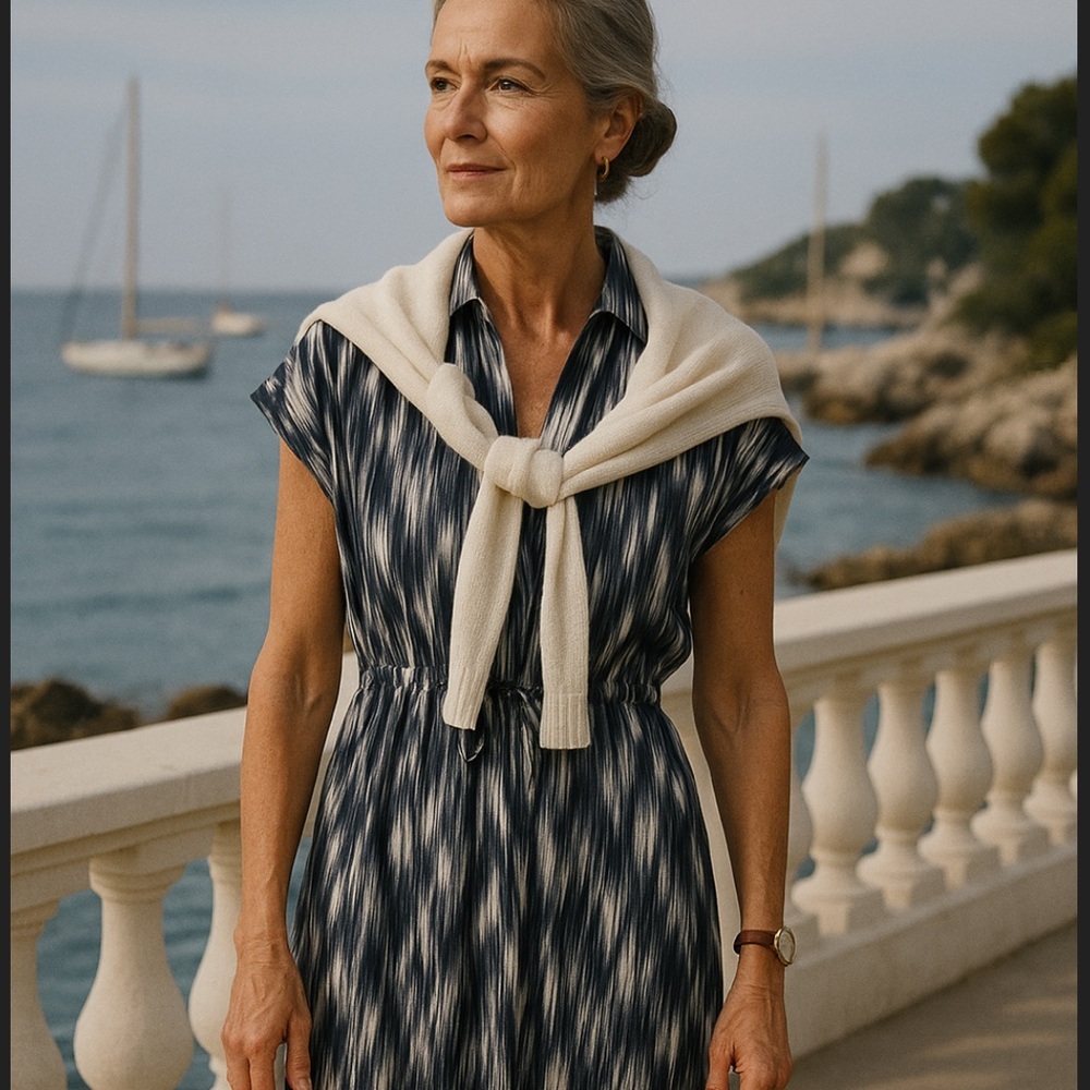 NWOT Carla Rockmore blue mixed pattern midi dress caftan size small petite